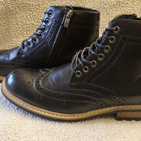 Bruno Marc Black Leather Brogue Ankle Boots Size 6.5 - Picture 6 of 7